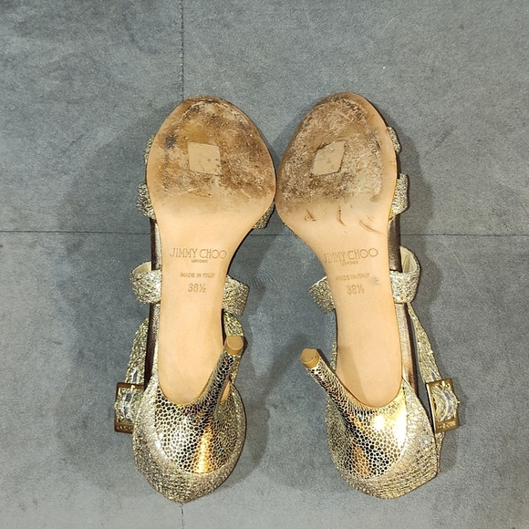 EUC Jimmy Choo Gold Glitter Louise Strappy Sandals Size 38.5 - Picture 10 of 10